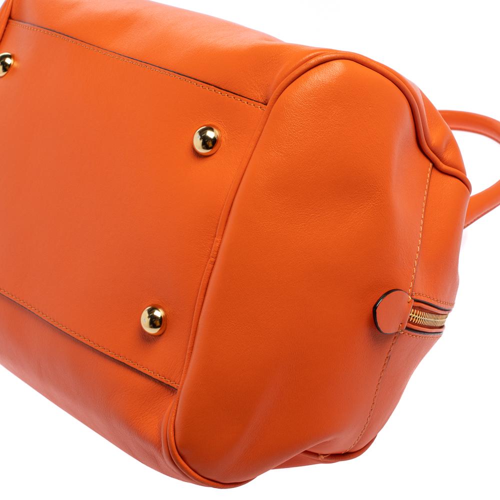 Moschino Orange Leather Logo Charm Bowling Bag 4