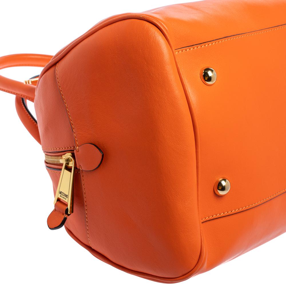 Moschino Orange Leather Logo Charm Bowling Bag 5