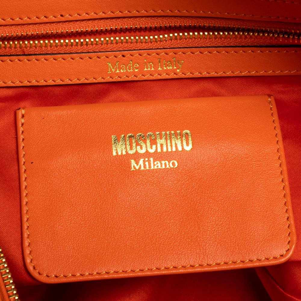 Moschino Orange Leather Logo Charm Bowling Bag 1