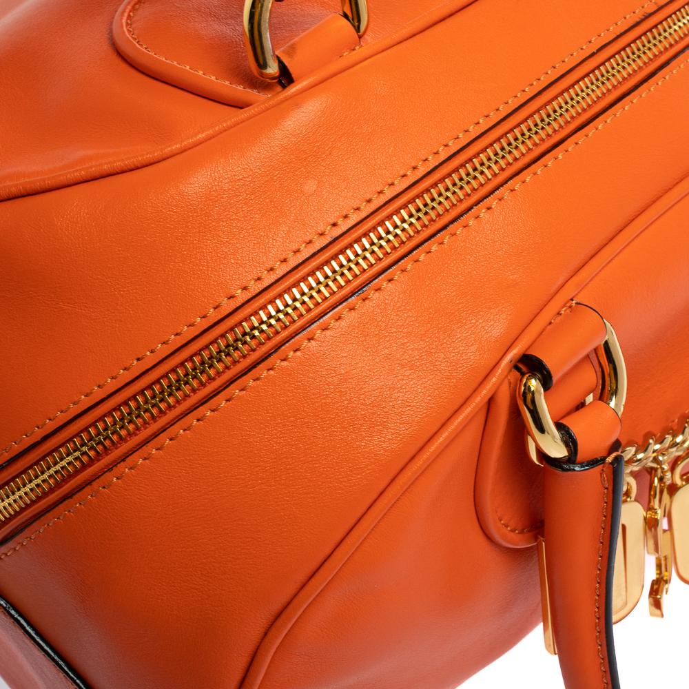 Moschino Orange Leather Logo Charm Bowling Bag 2