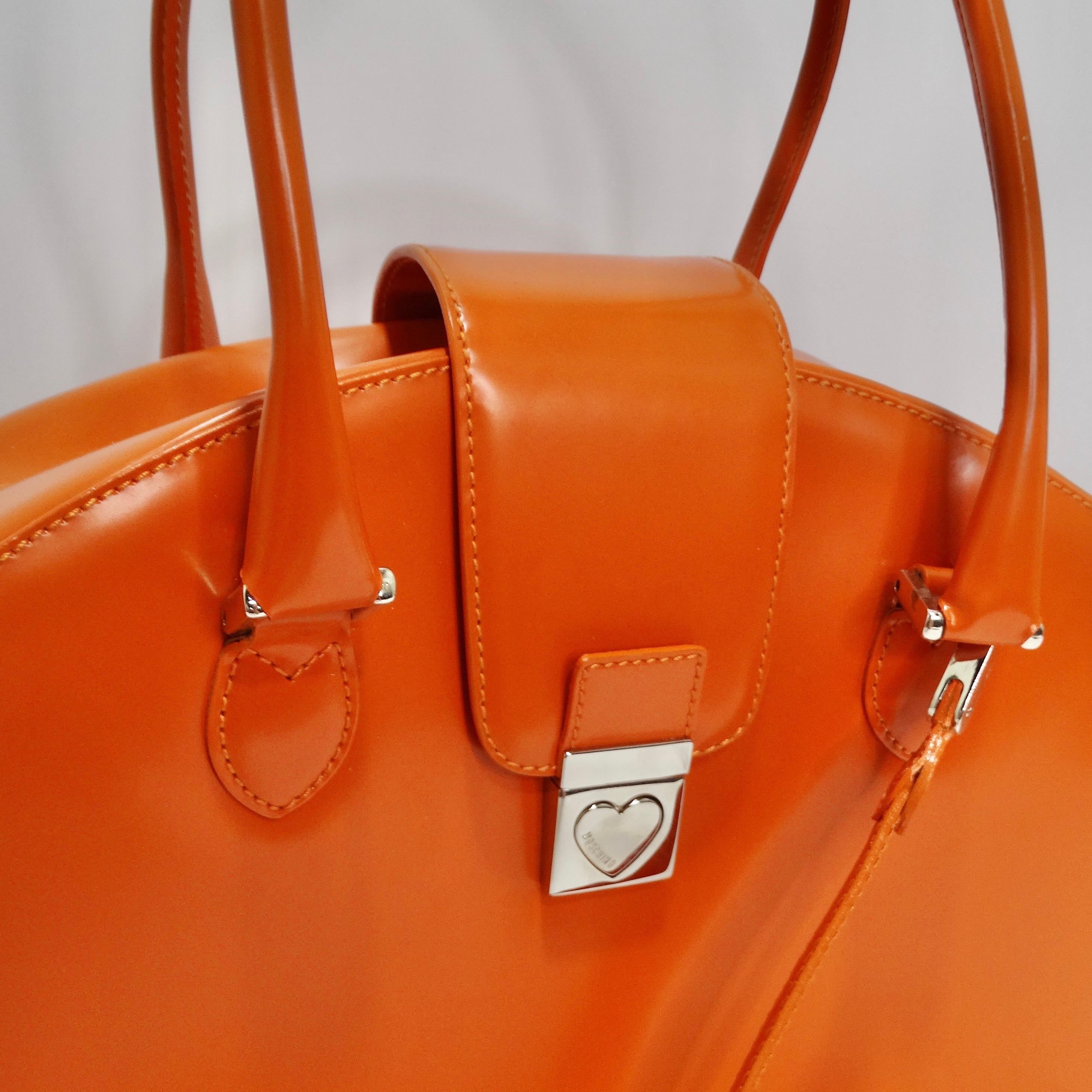 Red Moschino Orange Top Handle Leather Handbag For Sale