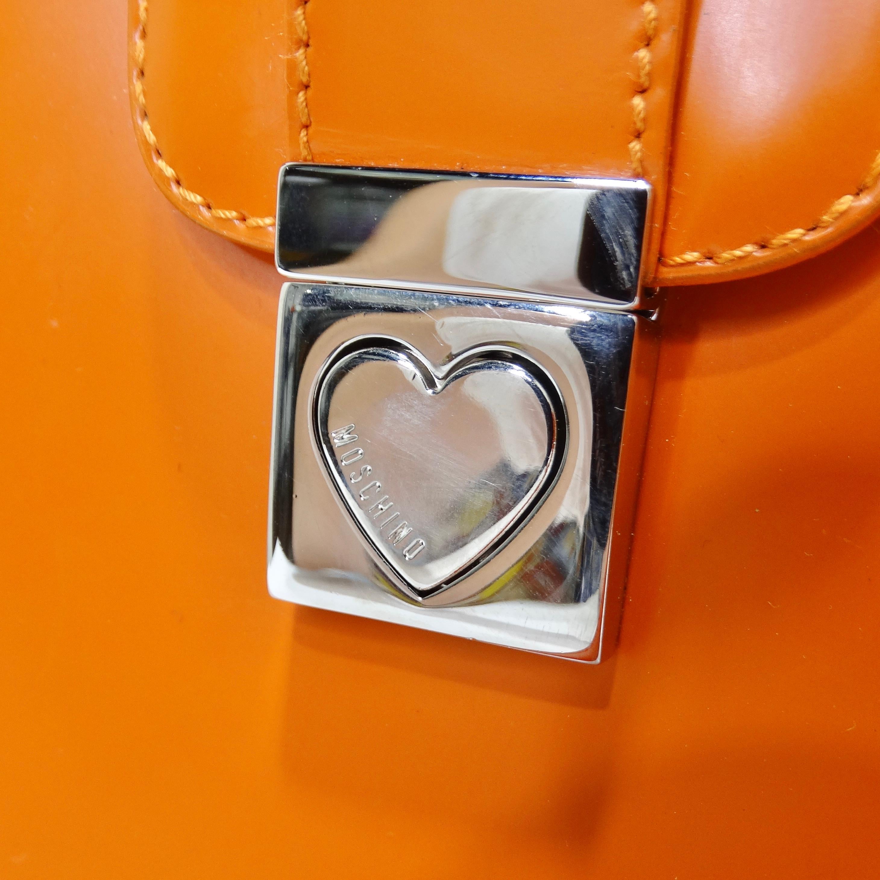 Moschino Orange Top Handle Leather Handbag In Excellent Condition For Sale In Scottsdale, AZ