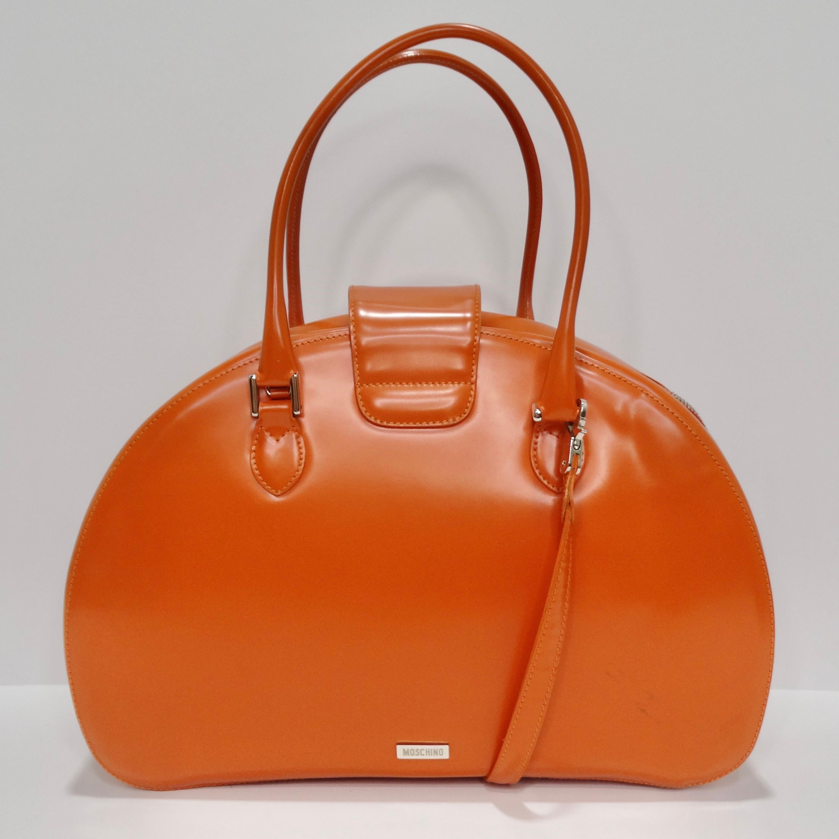Moschino Orange Top Handle Leather Handbag For Sale 2