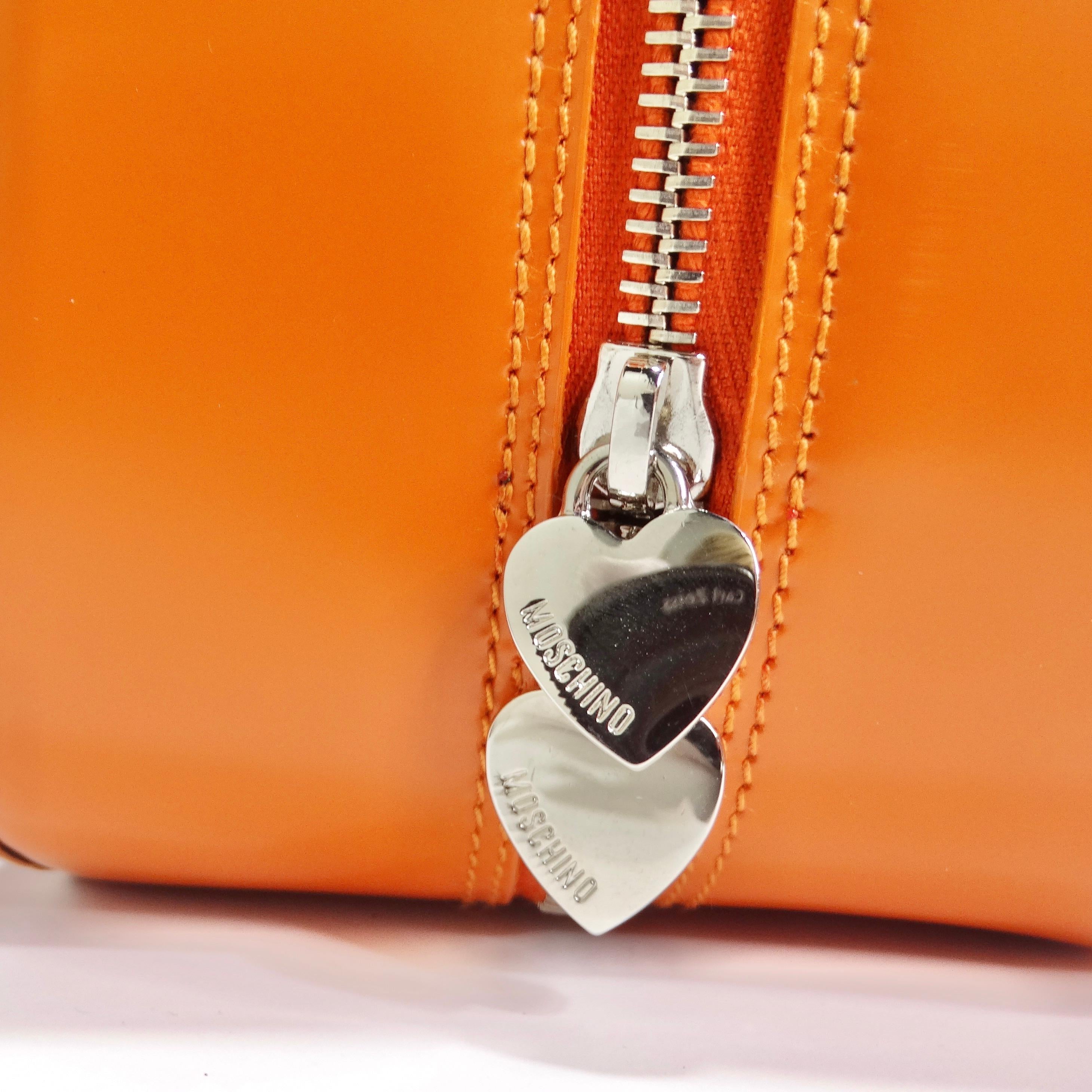 Moschino Orange Top Handle Leather Handbag For Sale 3