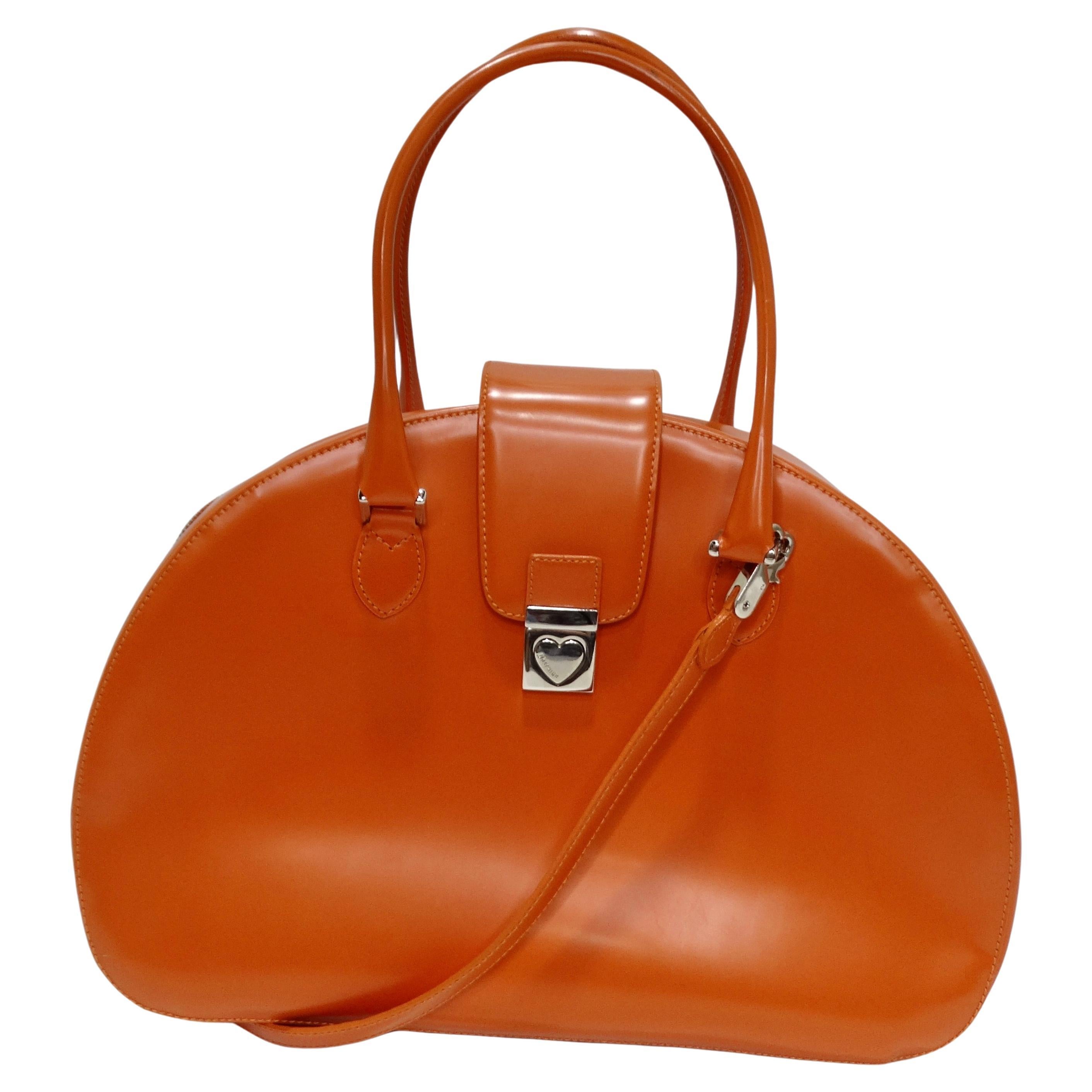 Moschino Orange Top Handle Leather Handbag For Sale