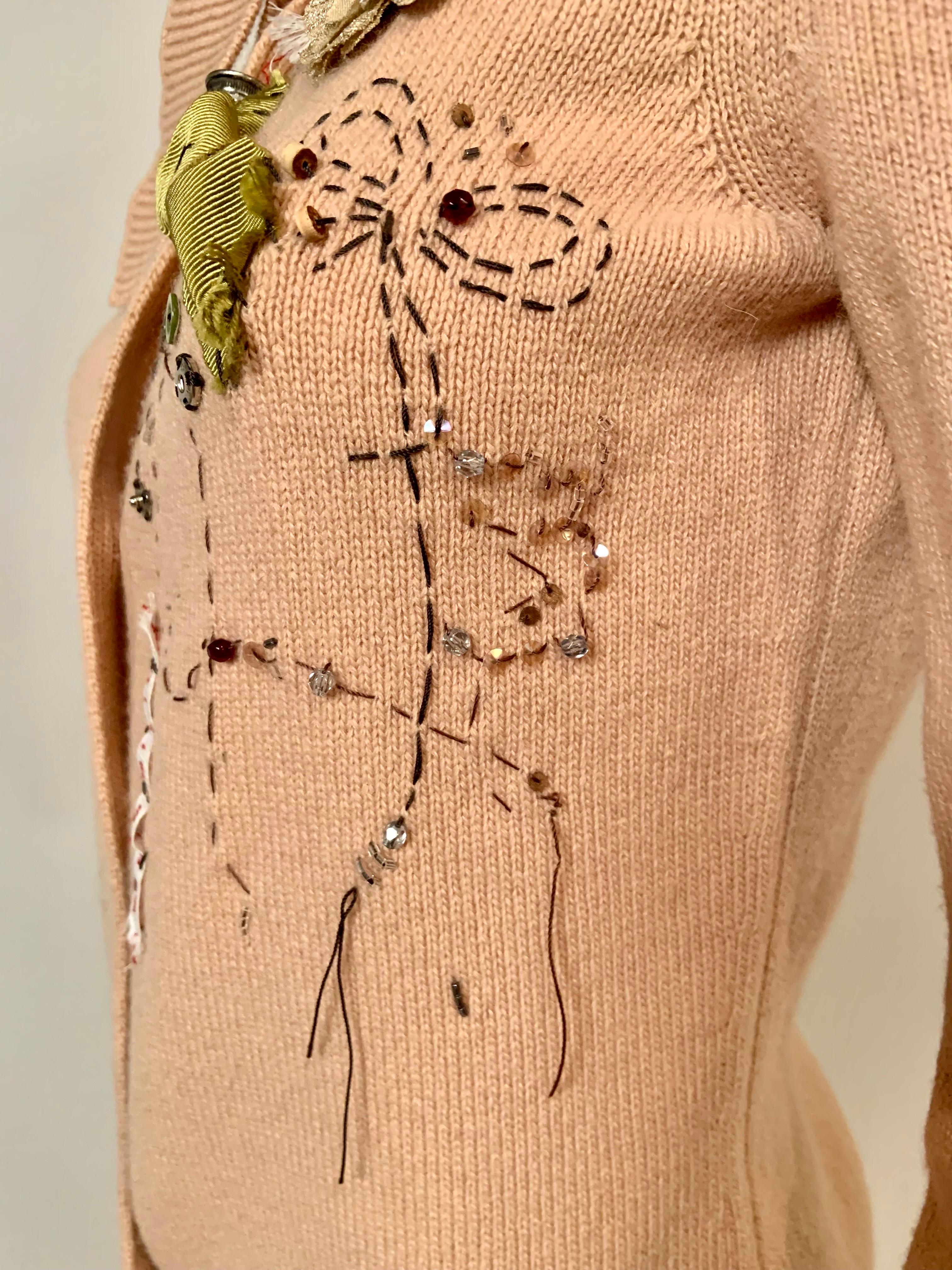 Moschino Pale Pink Cashmere Sweater Appliqued Sewing Theme For Sale 1