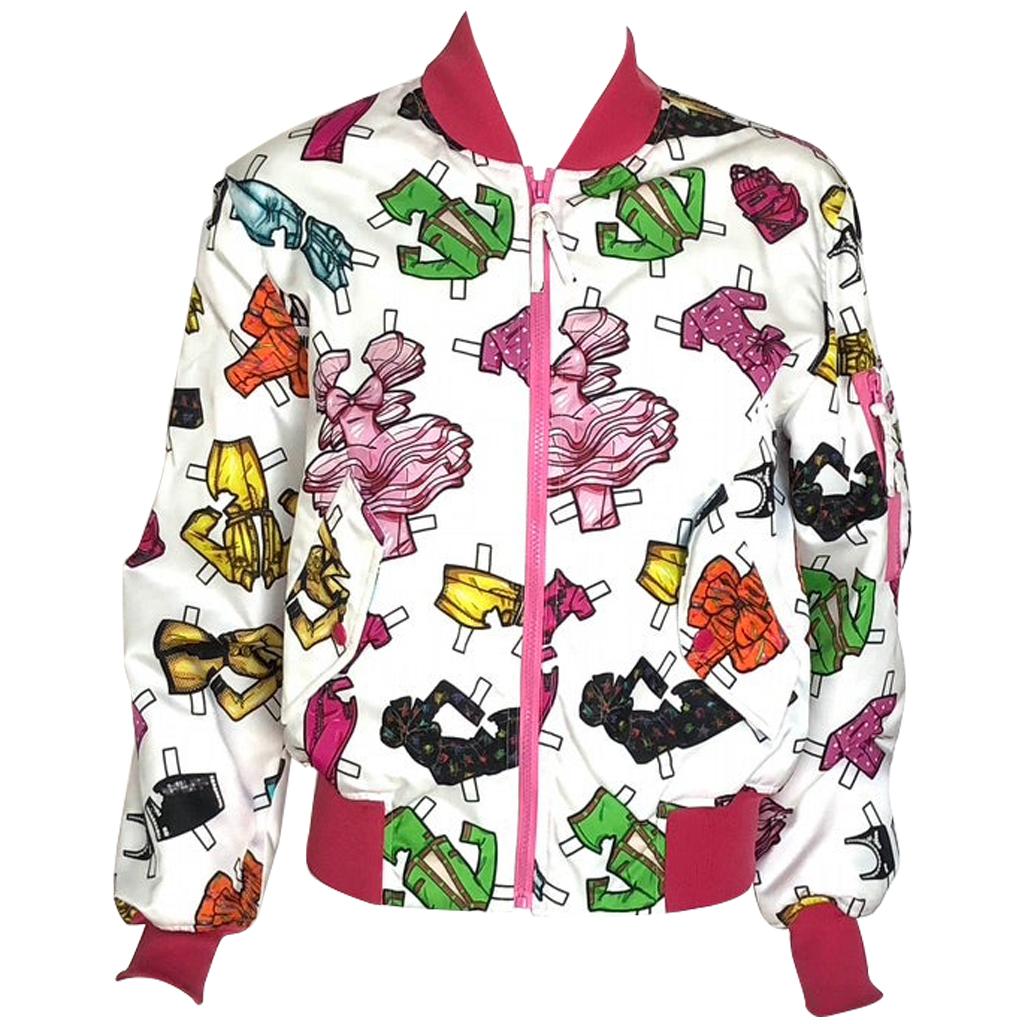 MOSCHINO paper doll print bomber jacket For Sale