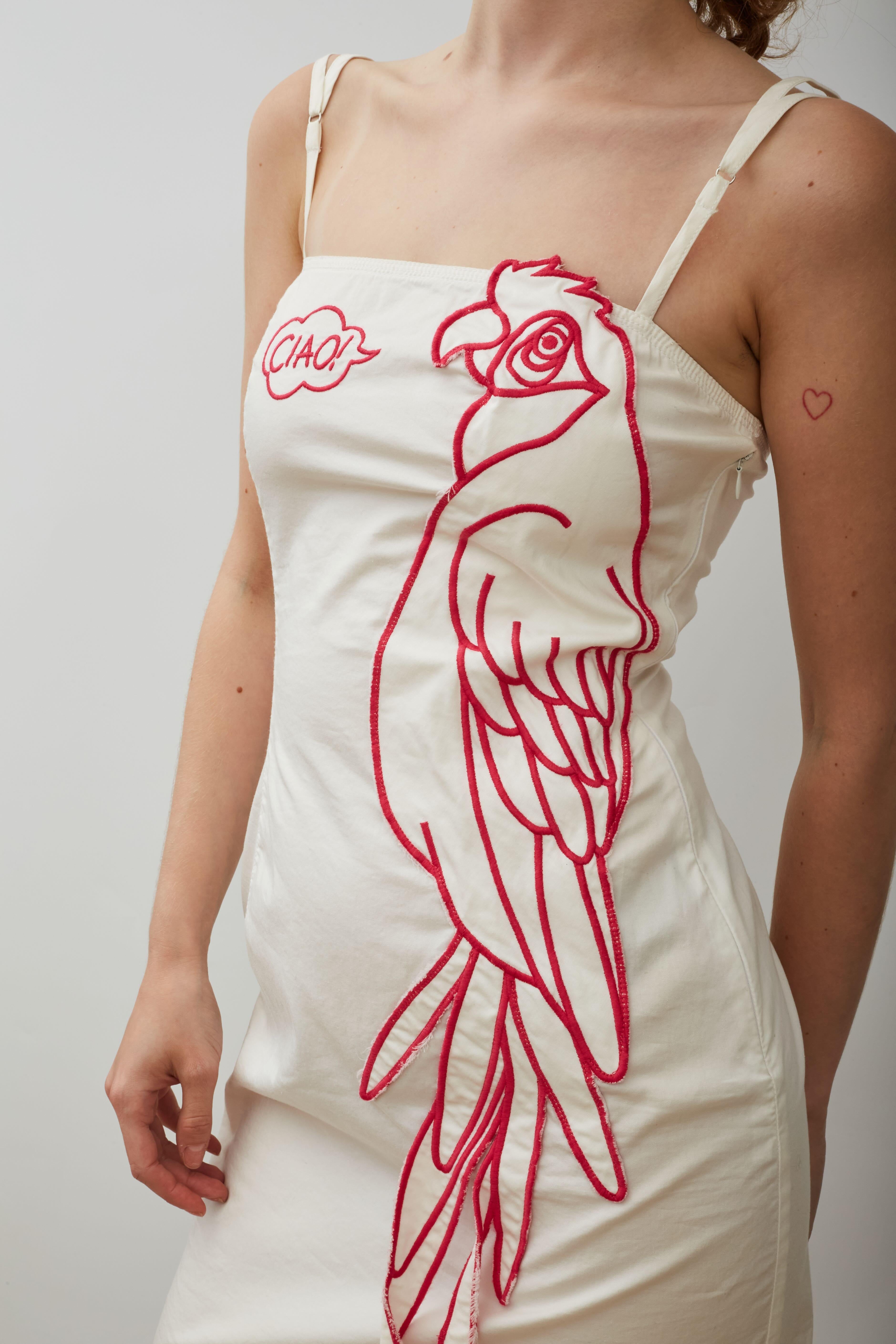 Women's or Men's Moschino Parrot Ciao White Cotton Dress (US 8)