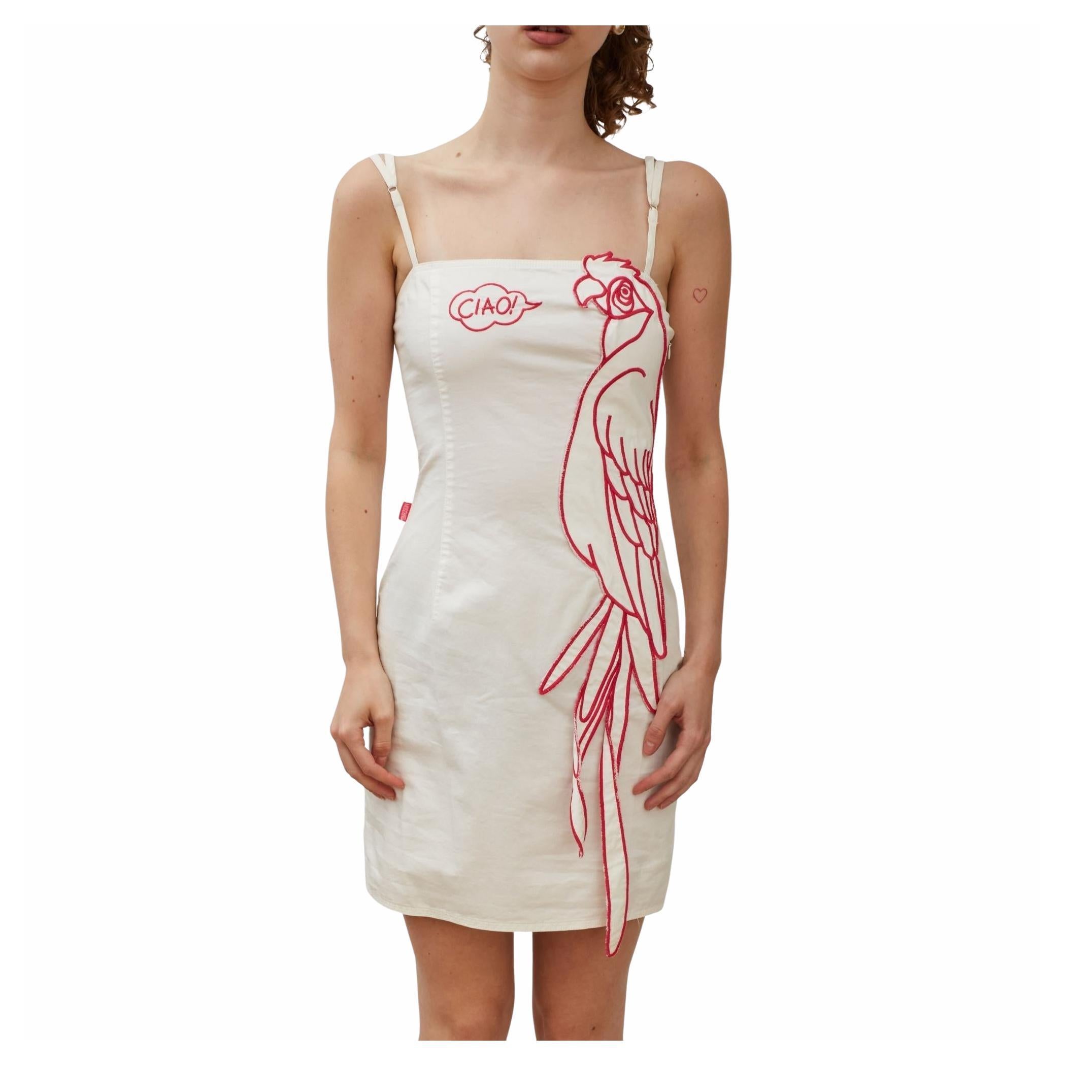 Moschino Parrot Ciao White Cotton Dress (US 8)