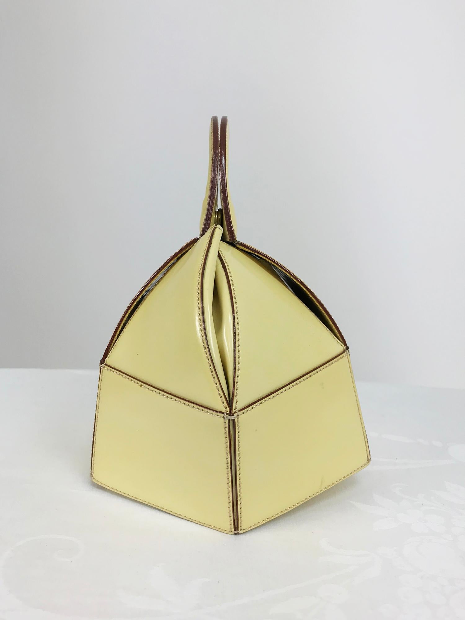 Beige Moschino Pastry Box Glazed Leather Handbag 