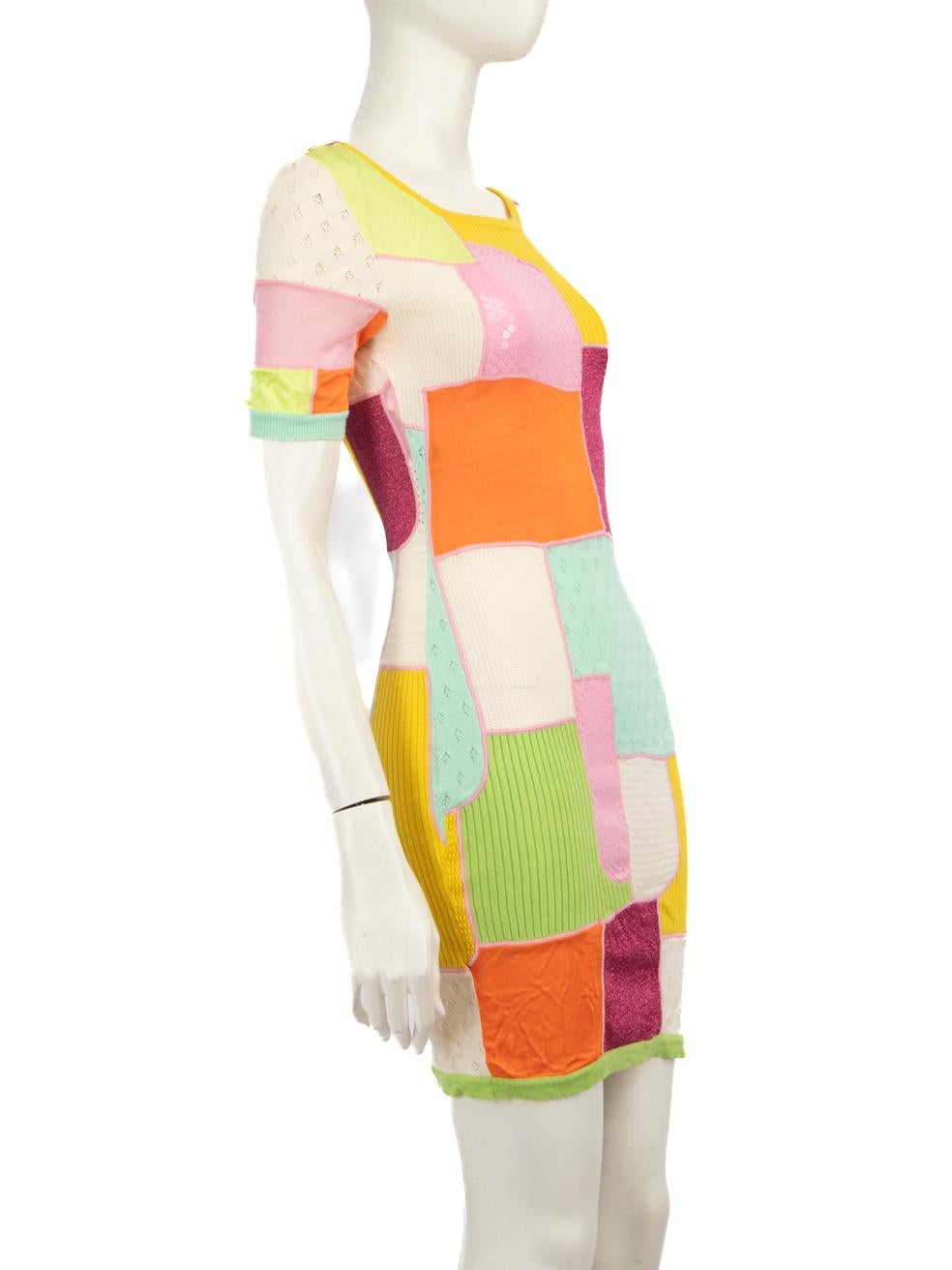 CONDITION is Very Good. Hardly any visible wear to the dress is evident on this Moschino designer resale item.
 
 
 
 Details
 
 
 Multicolour
 
 Wool
 
 Dress
 
 Patchwork detail
 
 Knitted
 
 Sequinned and metallic details
 
 Mini
 
 Open back
 
