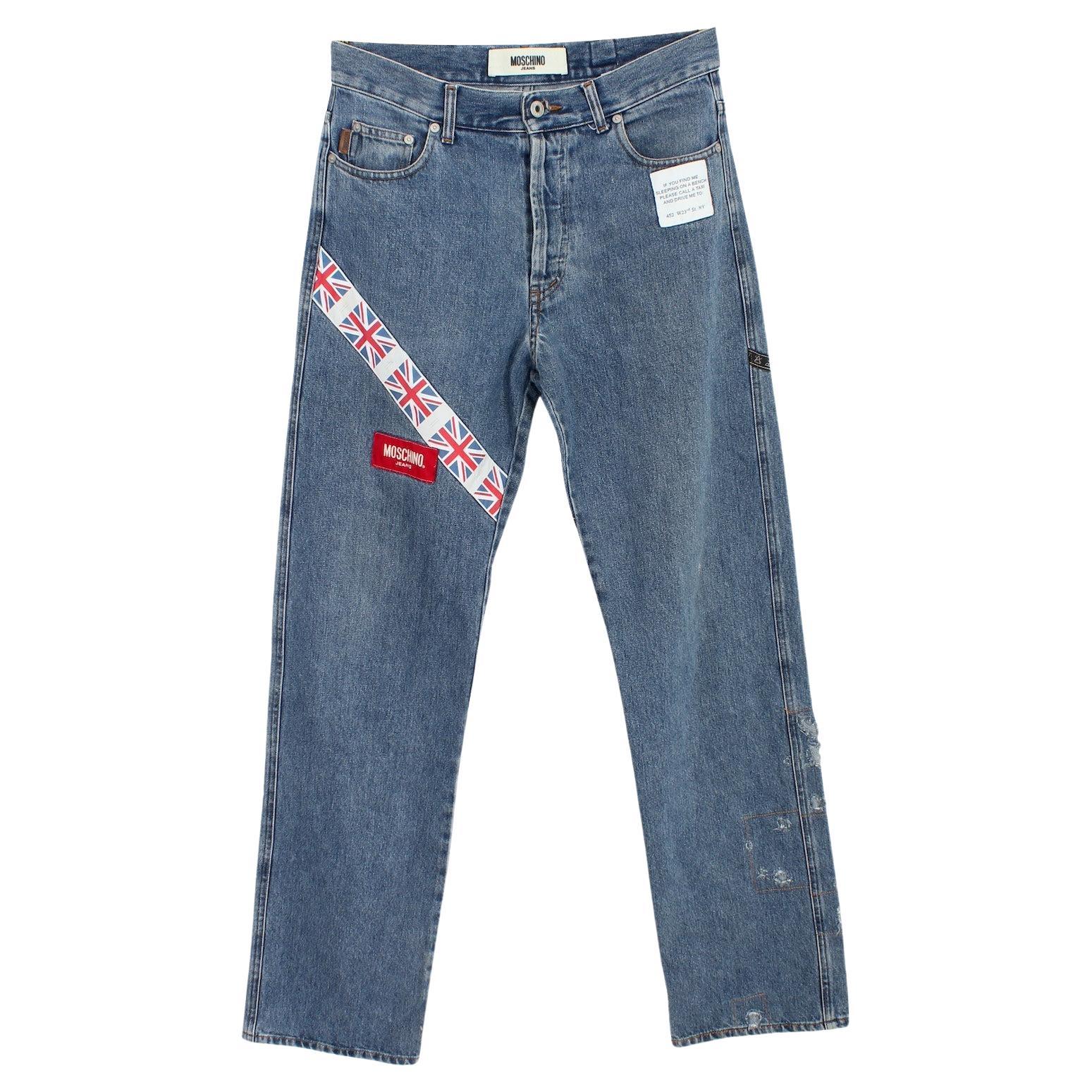 Moschino Patchwork Blue Jeans 2000s For Sale