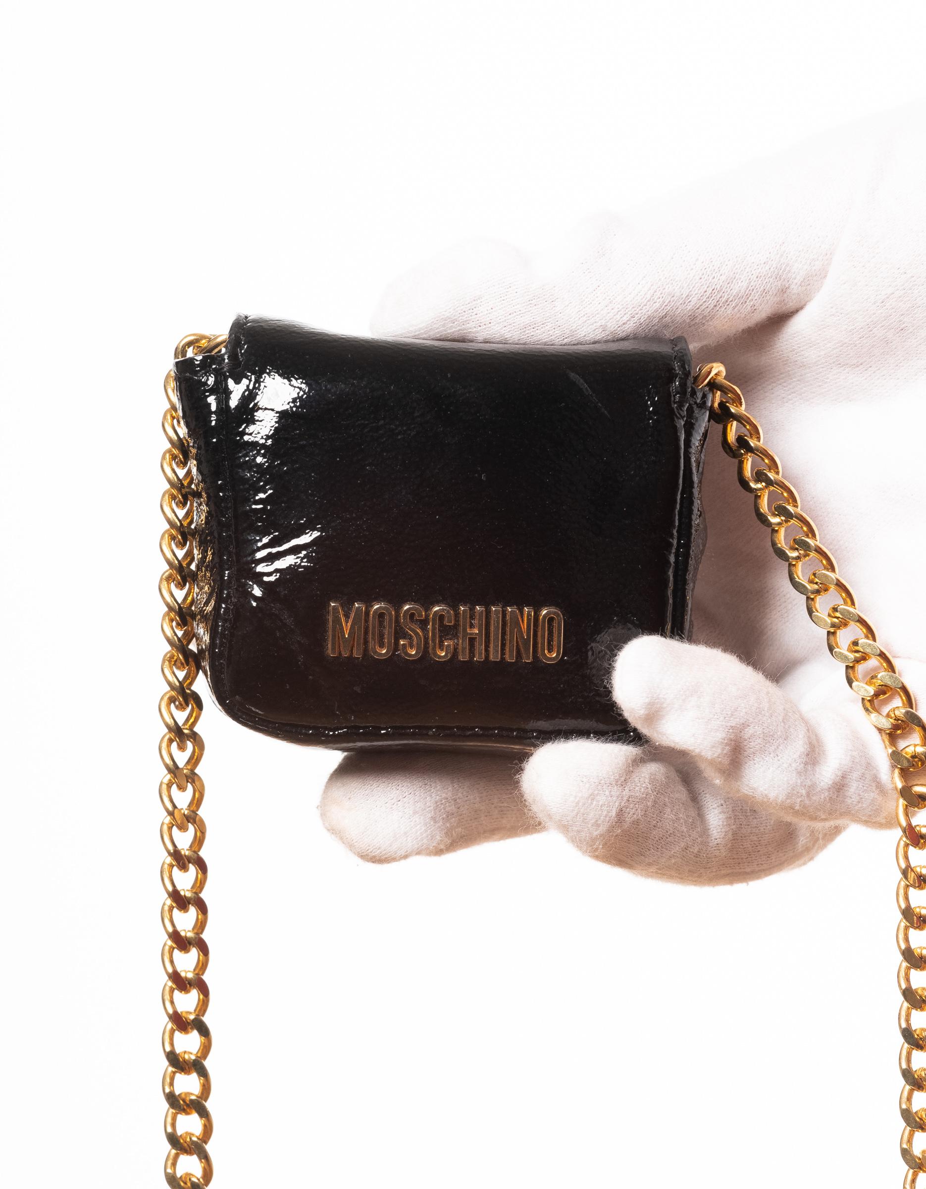 Black Moschino Patent Leather Navy Bandouliere Bag For Sale