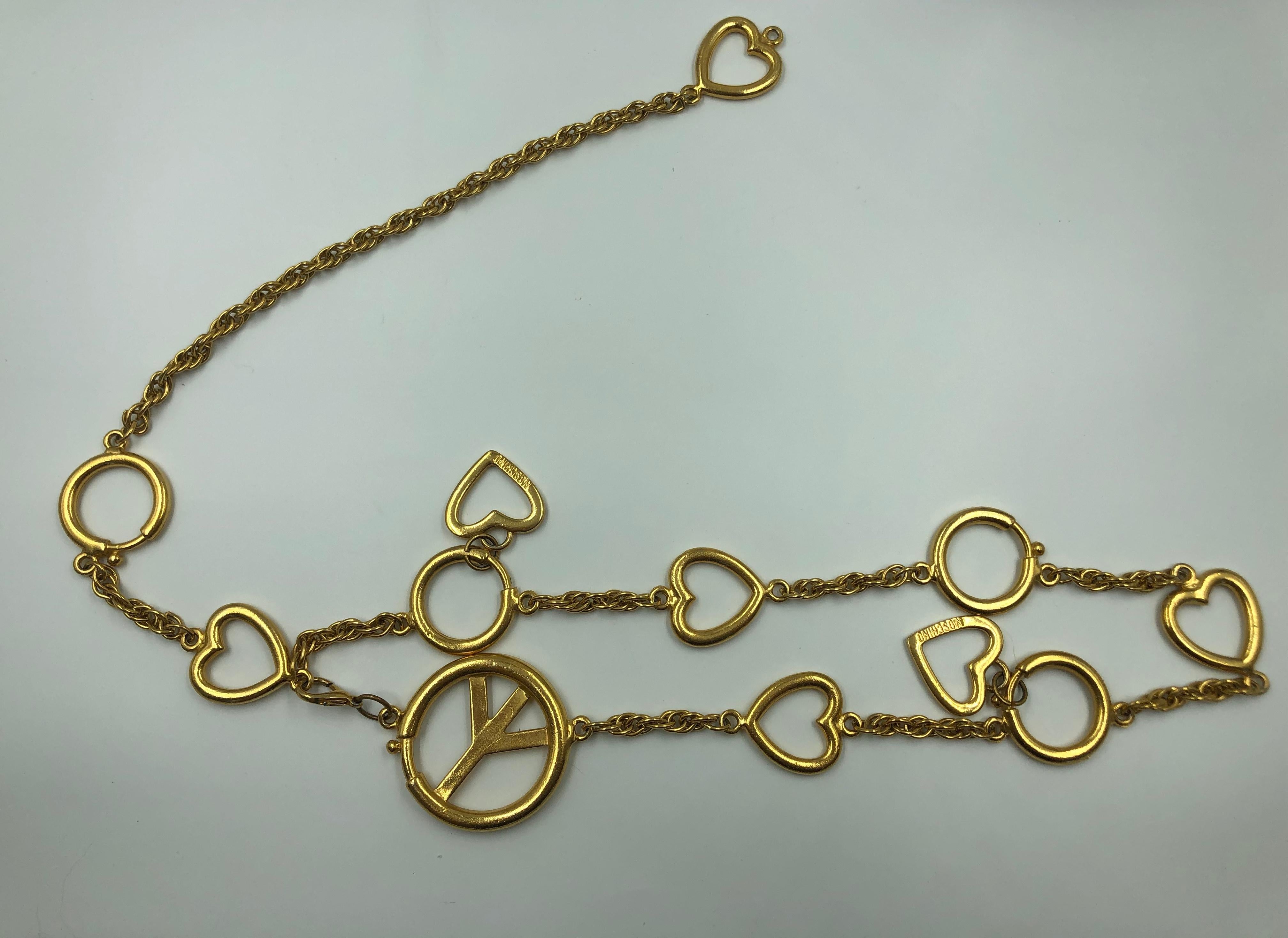 Moschino Peace Sign Gold Tone Metal Chain Belt  In Good Condition In Los Angeles, CA