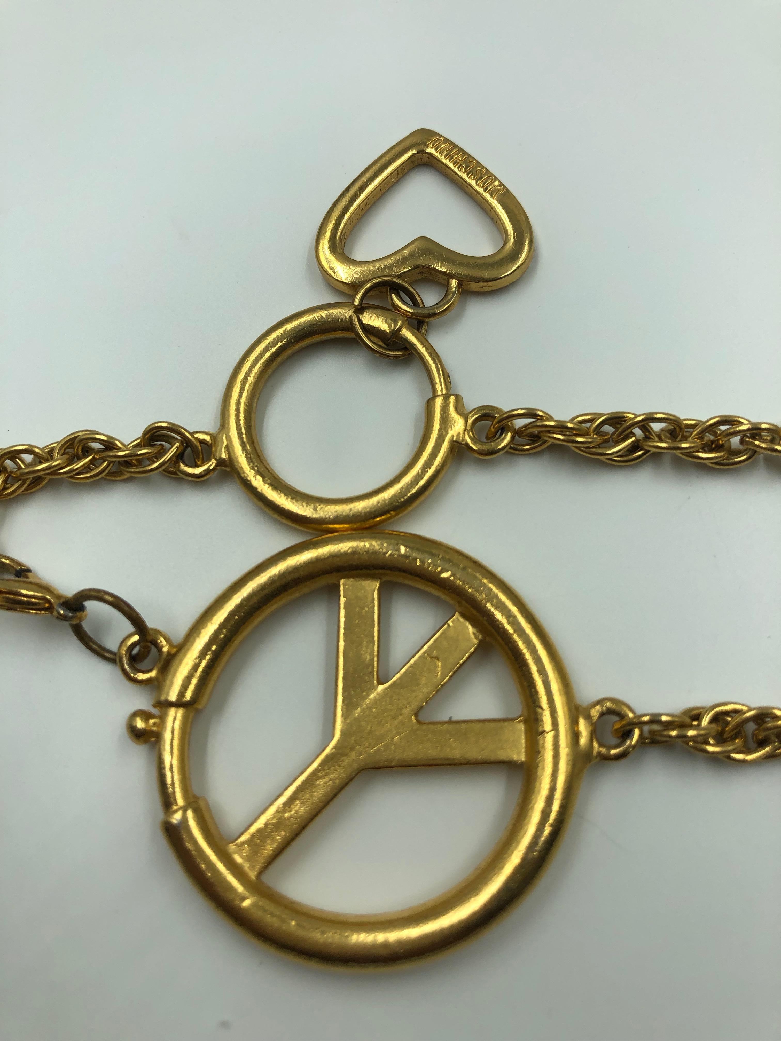Women's or Men's Moschino Peace Sign Gold Tone Metal Chain Belt 