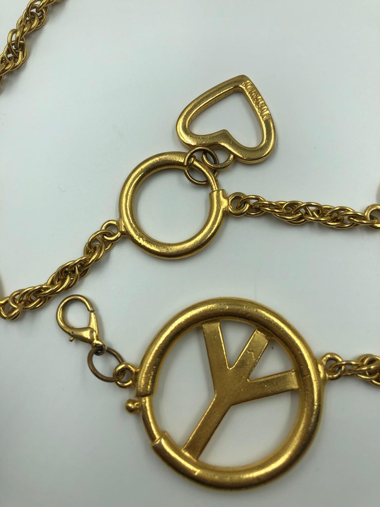 Moschino Peace Sign Gold Tone Metal Chain Belt For Sale at 1stDibs