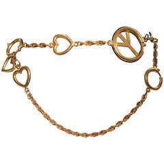 Moschino Peace Sign Gold Tone Metal Chain Belt