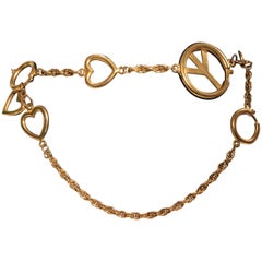 Moschino Peace Sign Gold Tone Metal Chain Belt 