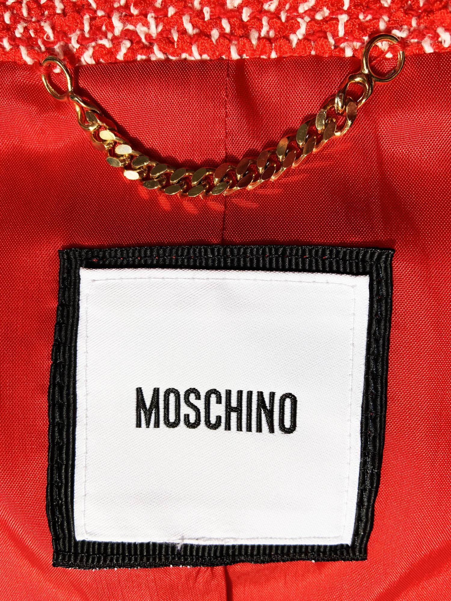 Moschino Pearl Embellished Red Peplum Boucle Jacket Italian 46 - US 12 For Sale 3