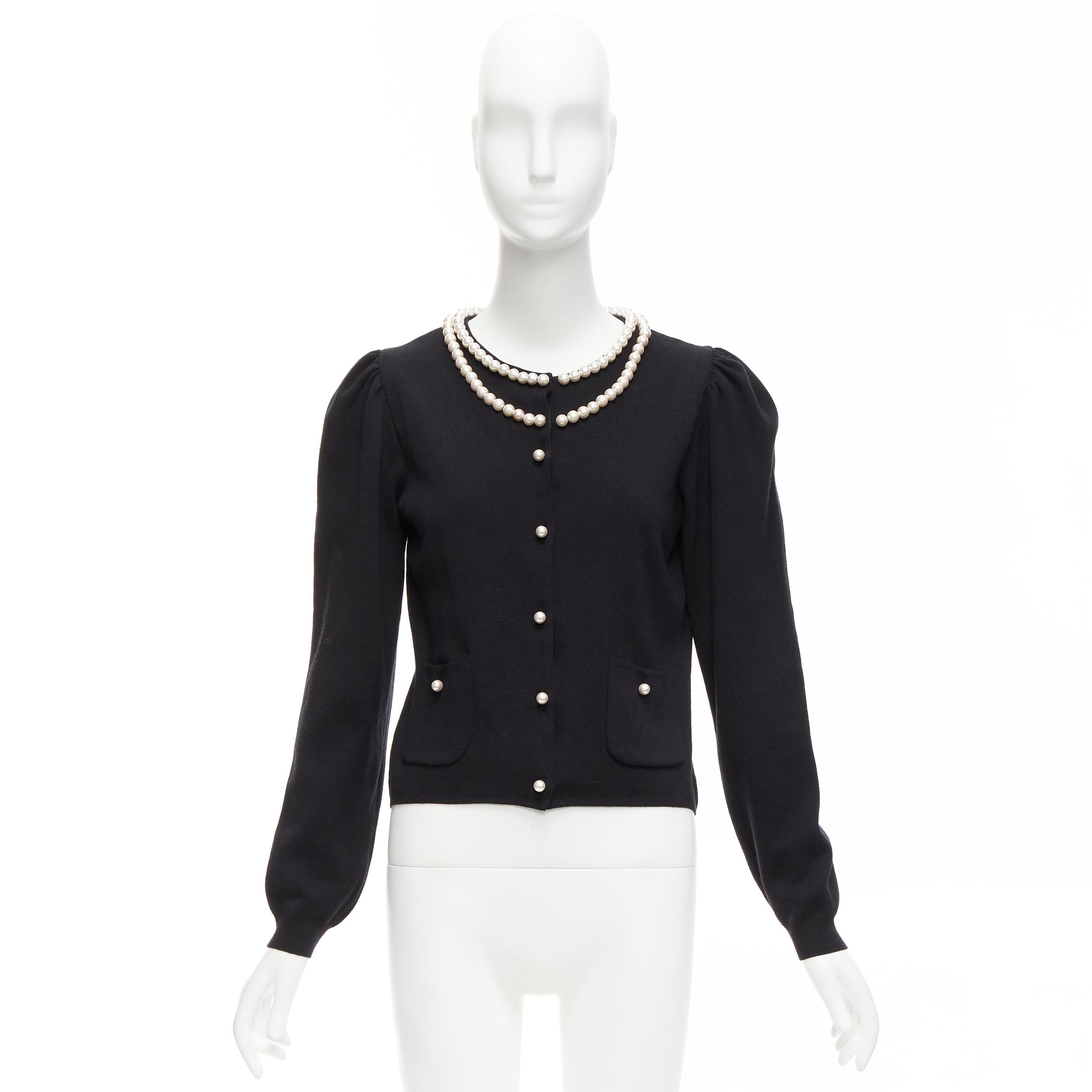 MOSCHINO pearl necklace collar black soft knit preppy cardigan IT40 S For Sale 6