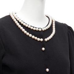 MOSCHINO pearl necklace collar black soft knit preppy cardigan IT40 S