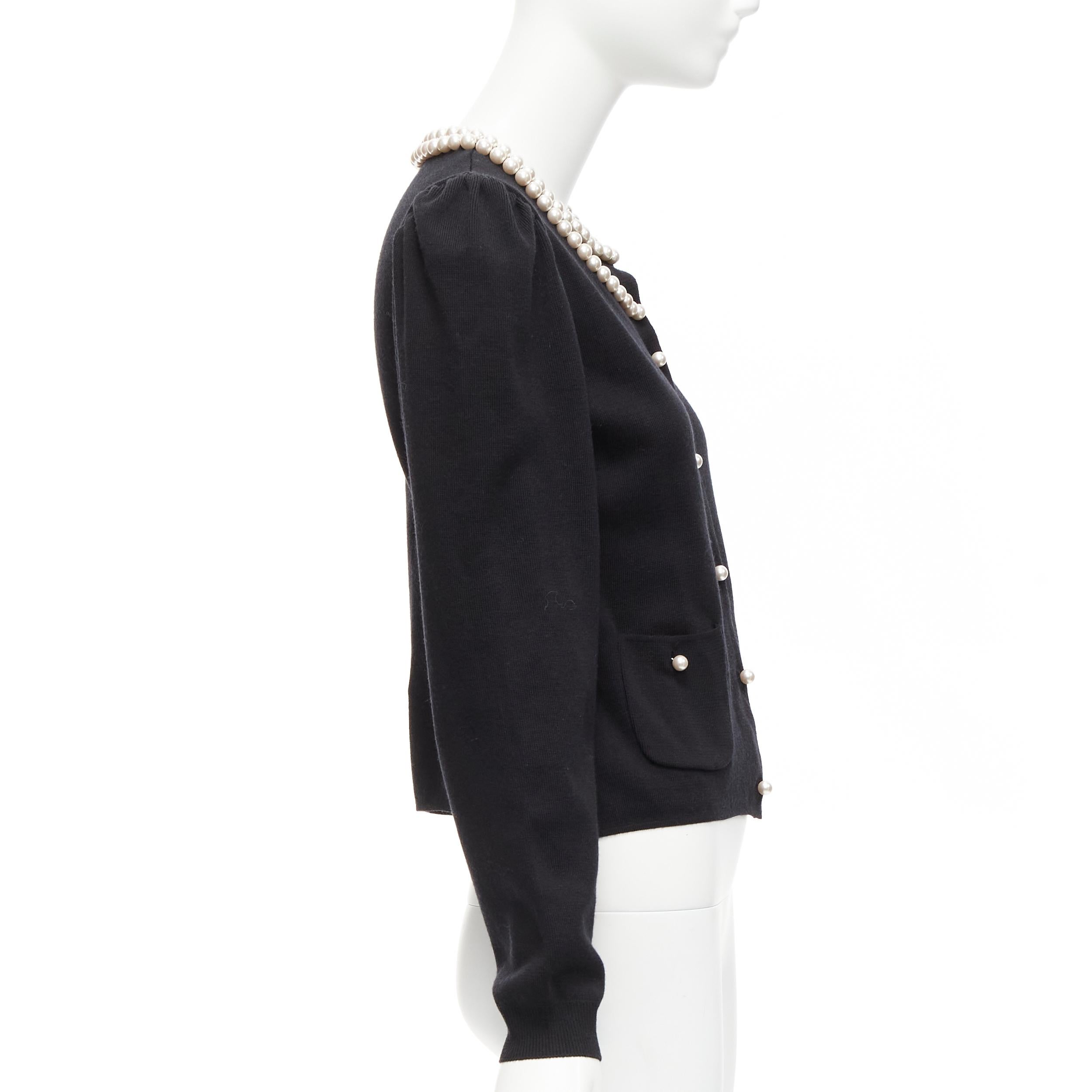 MOSCHINO pearl necklace collar black soft knit preppy cardigan IT40 S For Sale 1