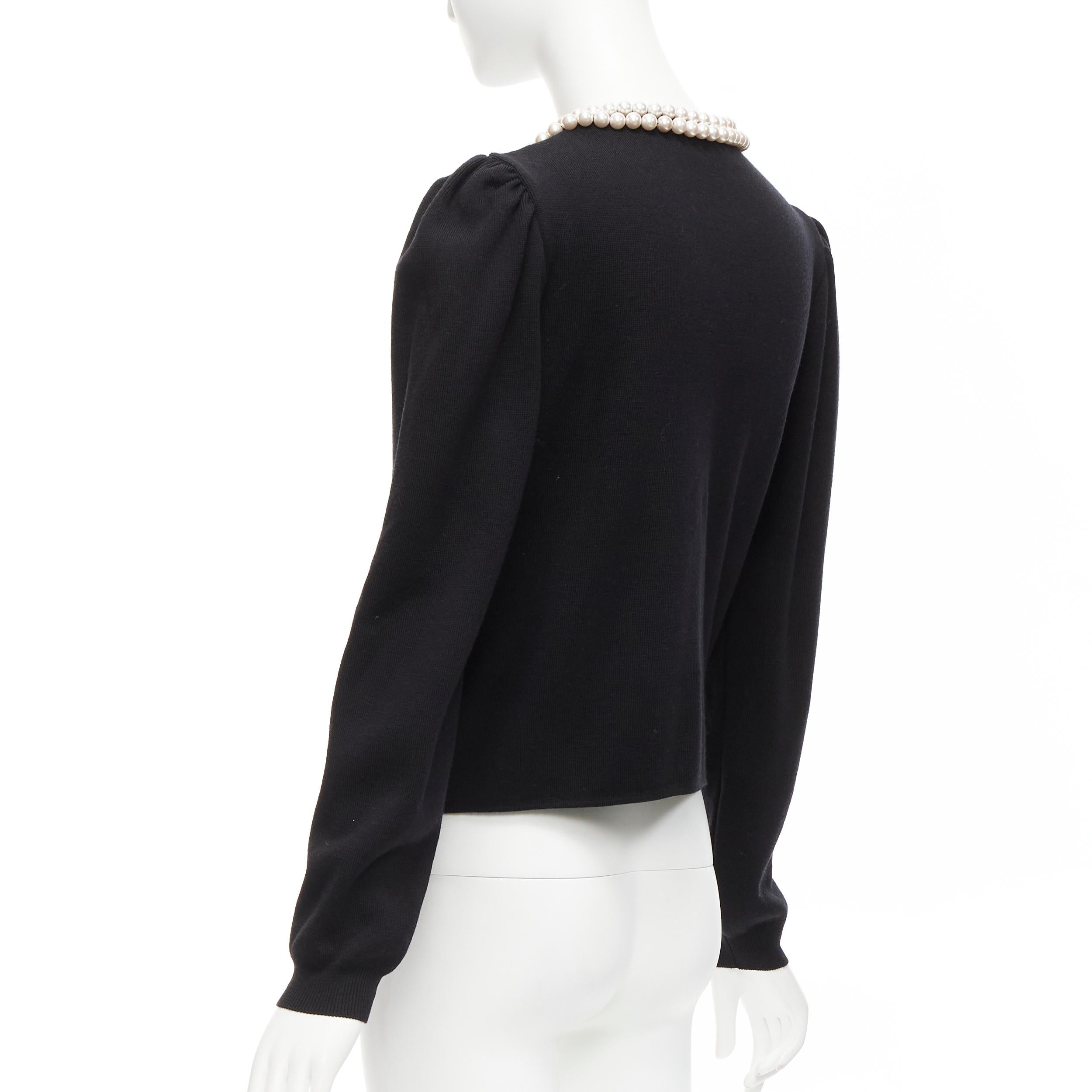 MOSCHINO pearl necklace collar black soft knit preppy cardigan IT40 S For Sale 3