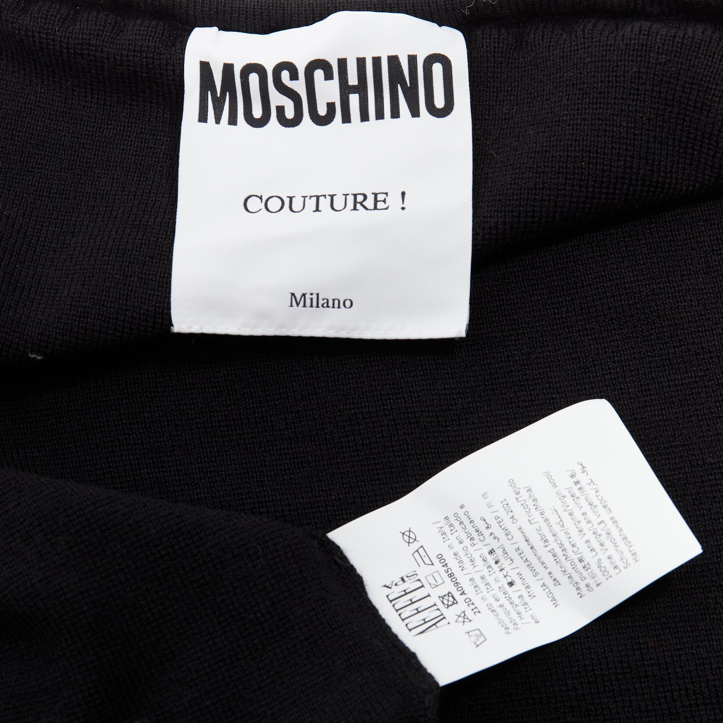 MOSCHINO pearl necklace collar black soft knit preppy cardigan IT40 S For Sale 5