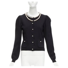 MOSCHINO Perlenkette Kragen schwarz weich gestrickt preppy Strickjacke IT40 S