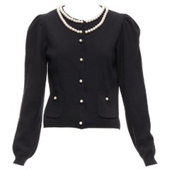 MOSCHINO Perlenkette Kragen schwarz weich gestrickt preppy Strickjacke IT40 S