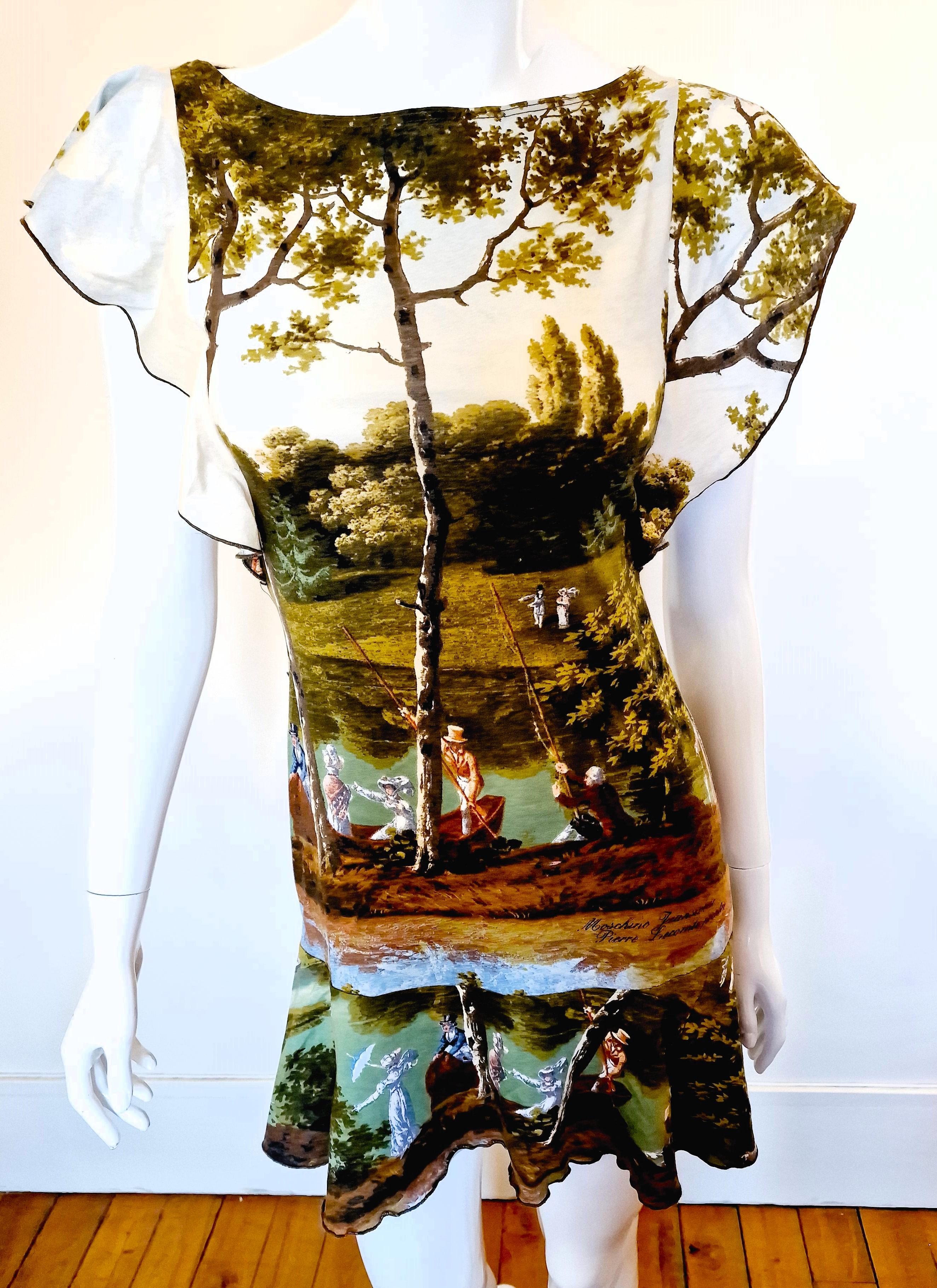 Moschino Pierre Lecomte Painting Art Couture Runway Cheap Chic Midi Small Dress In Excellent Condition For Sale In PARIS, FR
