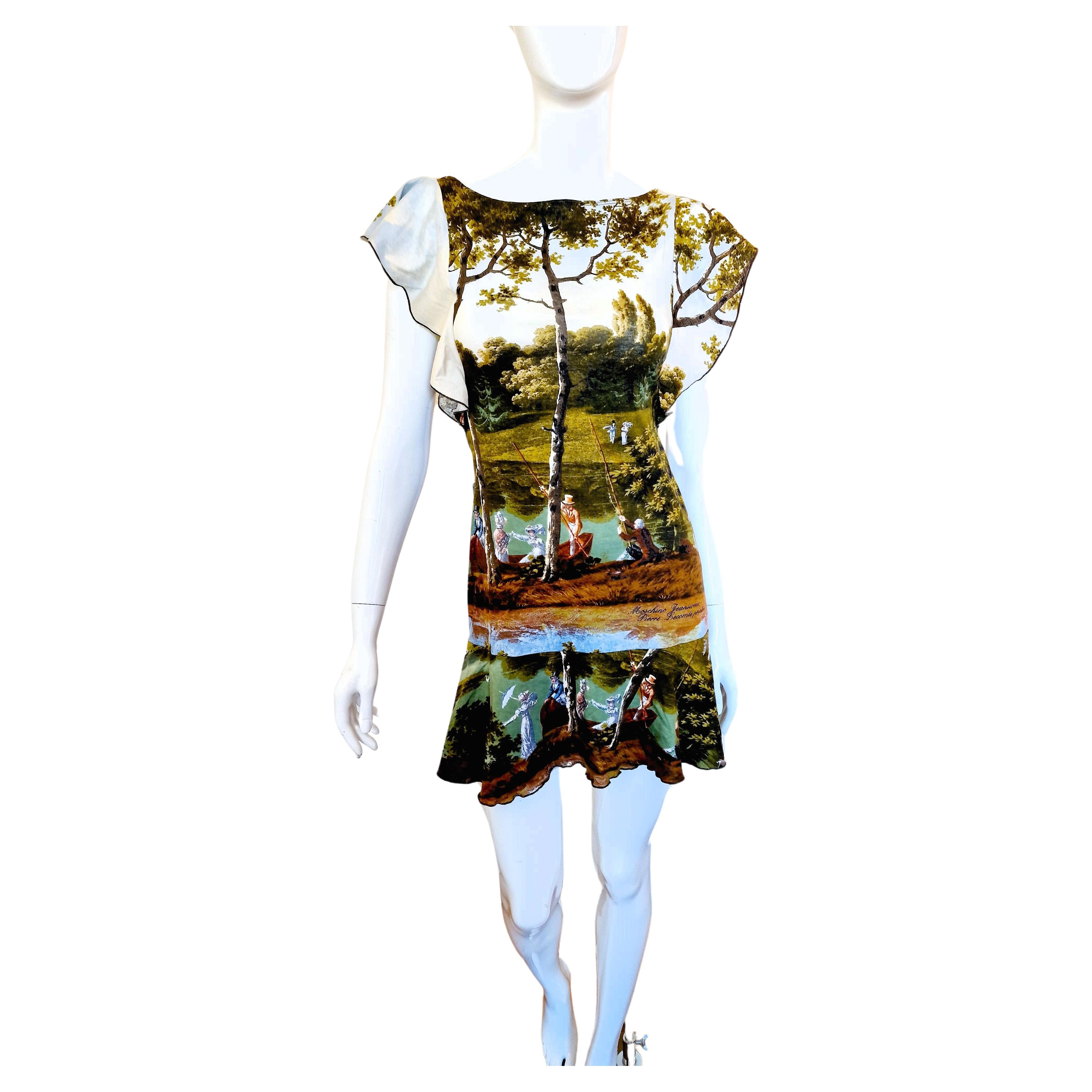 Moschino Pierre Lecomte Painting Art Couture Runway Cheap Chic Midi Small Dress For Sale