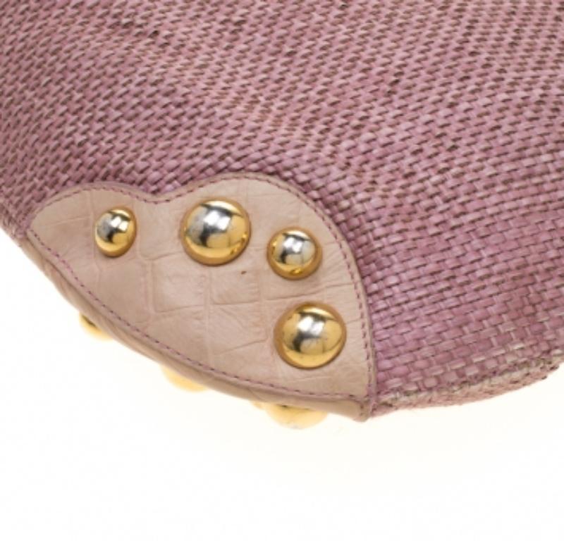 Moschino Pink/Beige Jute and Leather Hobo 2