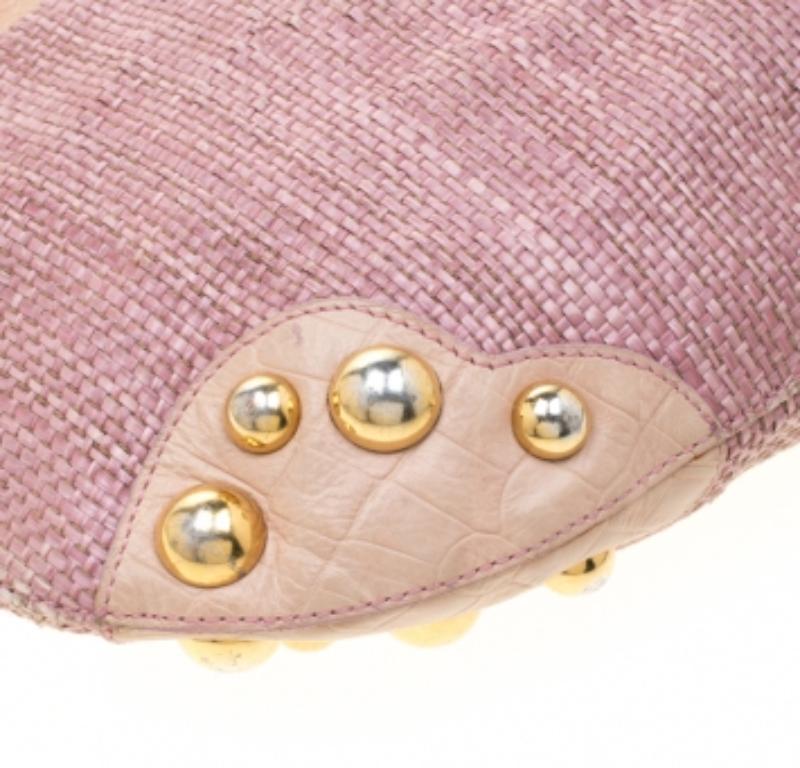 Moschino Pink/Beige Jute and Leather Hobo 3