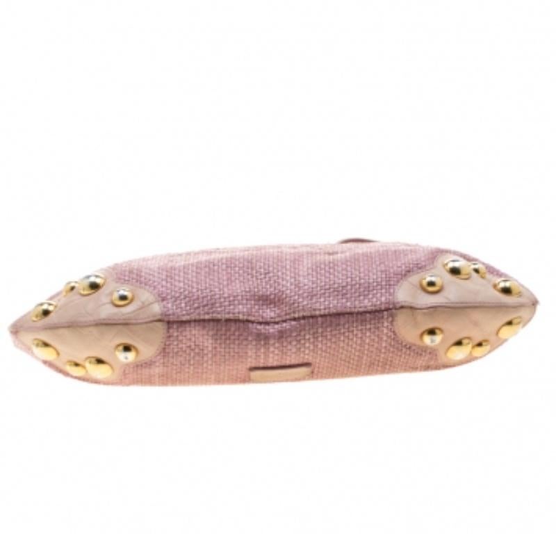 Moschino Pink/Beige Jute and Leather Hobo 4