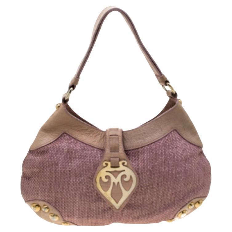 Moschino - Hobo en jute et cuir rose/beige