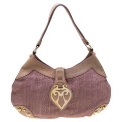 Moschino Pink/Beige Jute and Leather Hobo