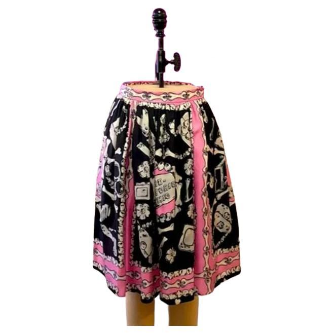 Moschino Pink Black Bones Historic Chic Skirt For Sale