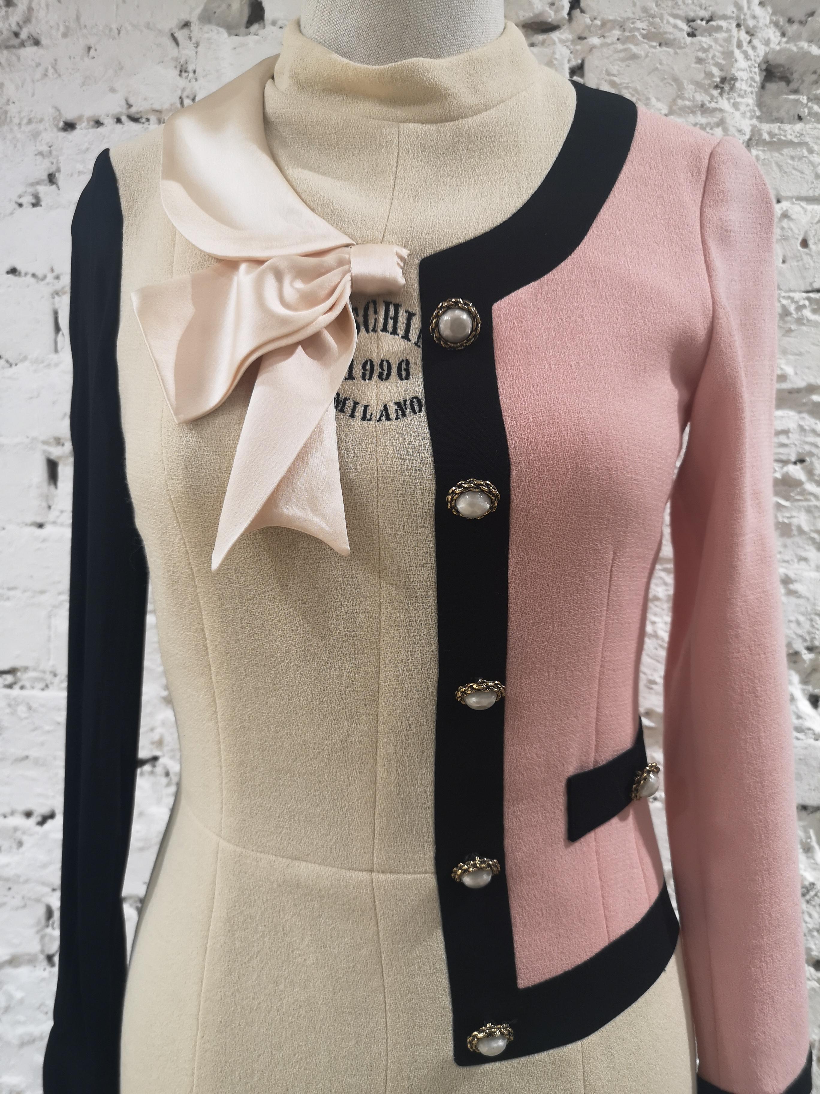 Brown Moschino pink black wool dress