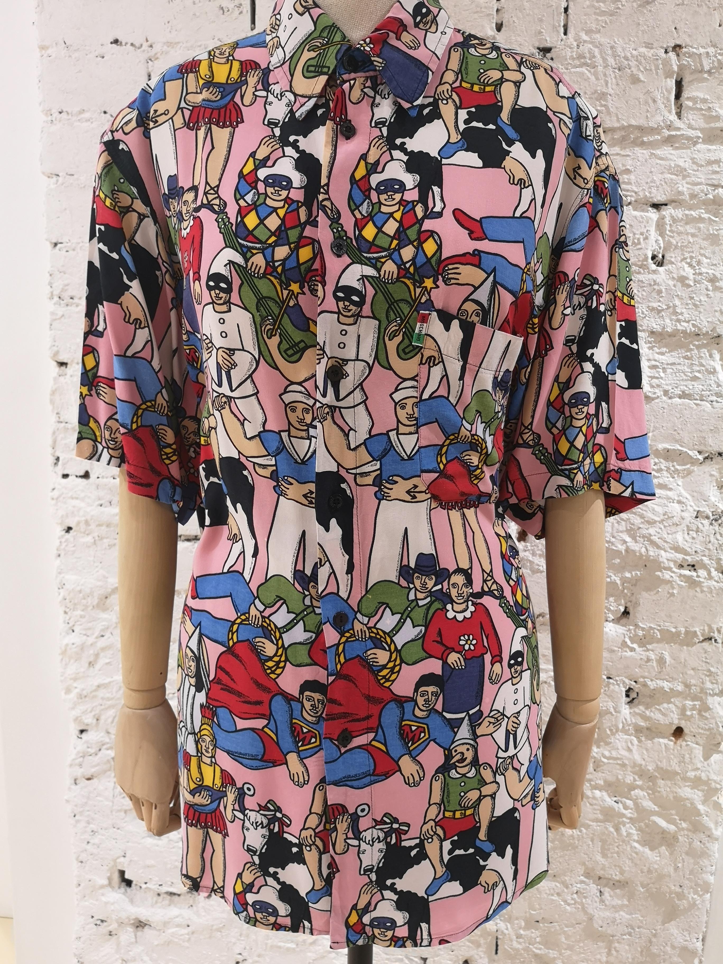 1990s Moschino Pink multicoloured famous italian characters inspo shirt For Sale 9