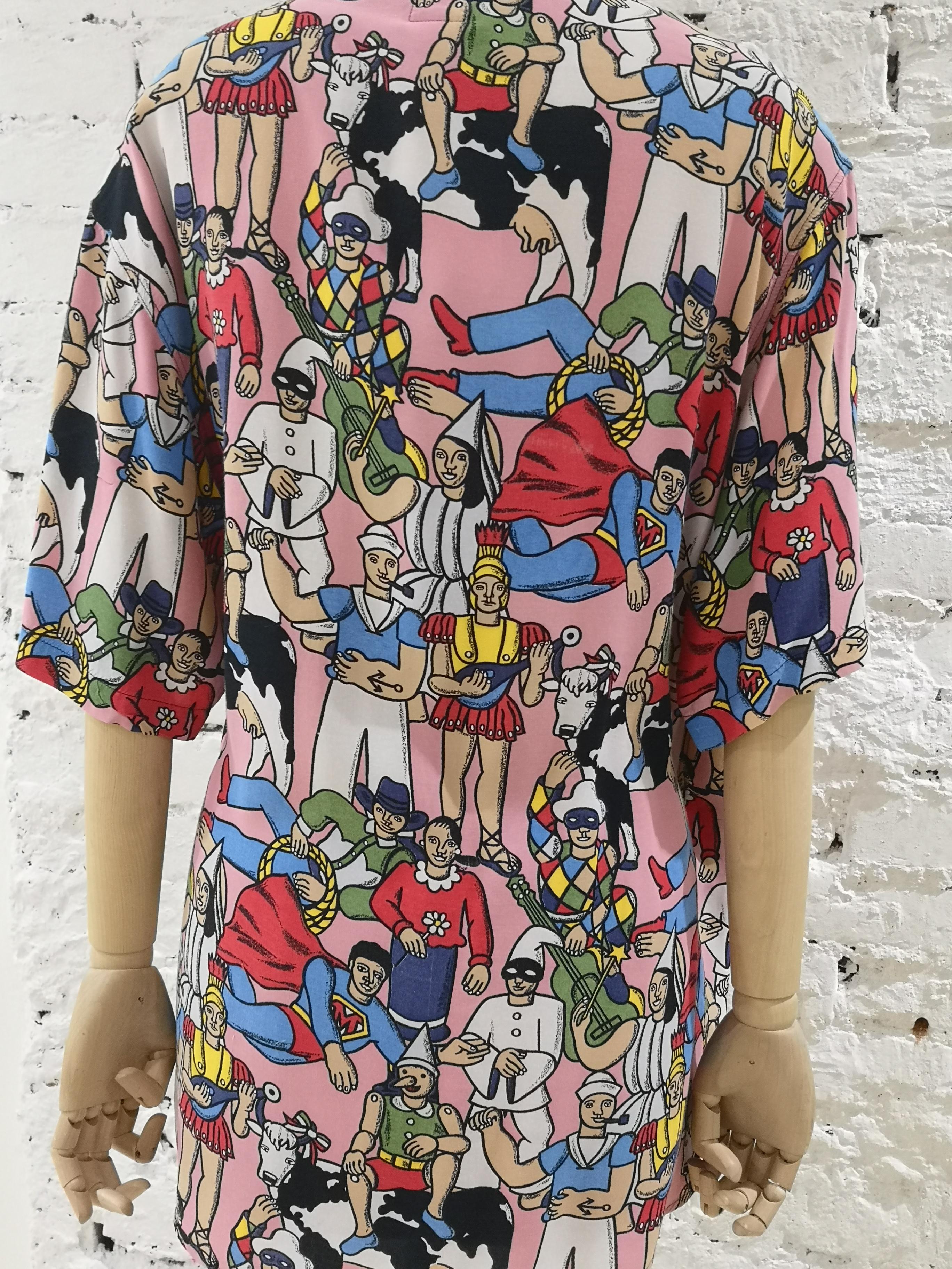 1990s Moschino Pink multicoloured famous italian characters inspo shirt For Sale 1