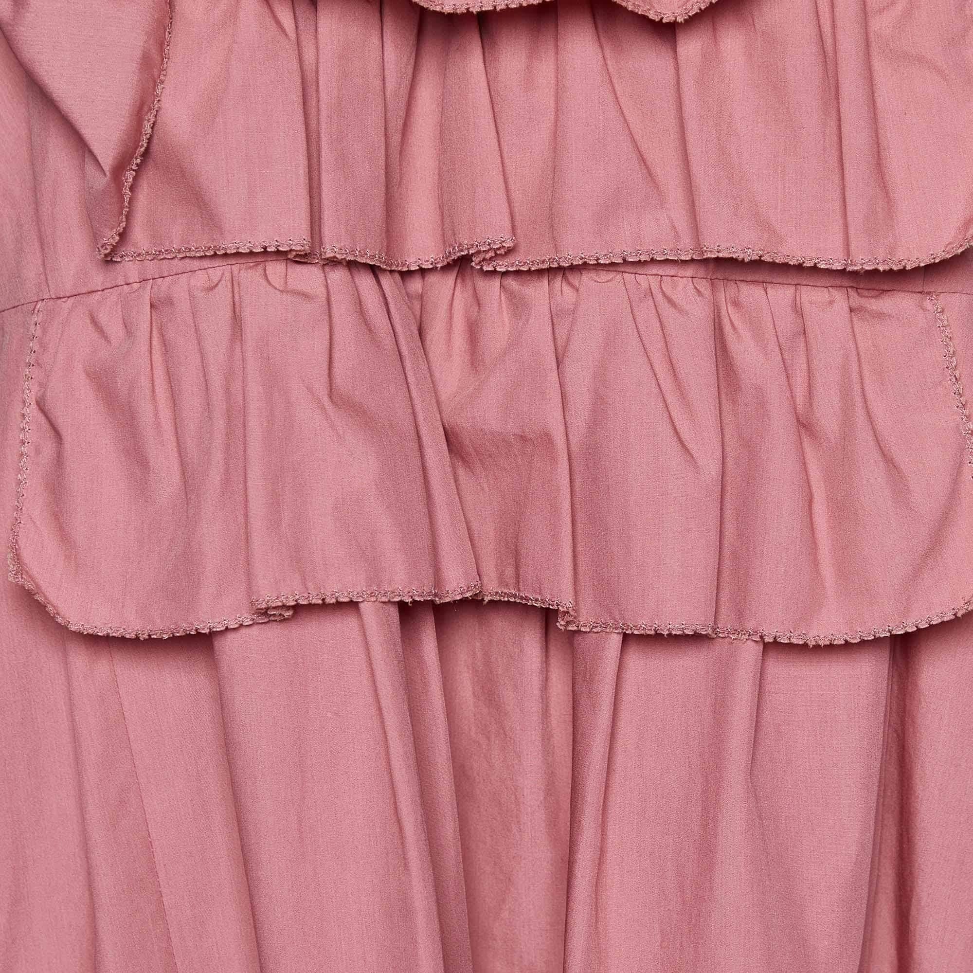 Moschino Pink Cotton Ruffle Detail Top L In Excellent Condition For Sale In Dubai, Al Qouz 2