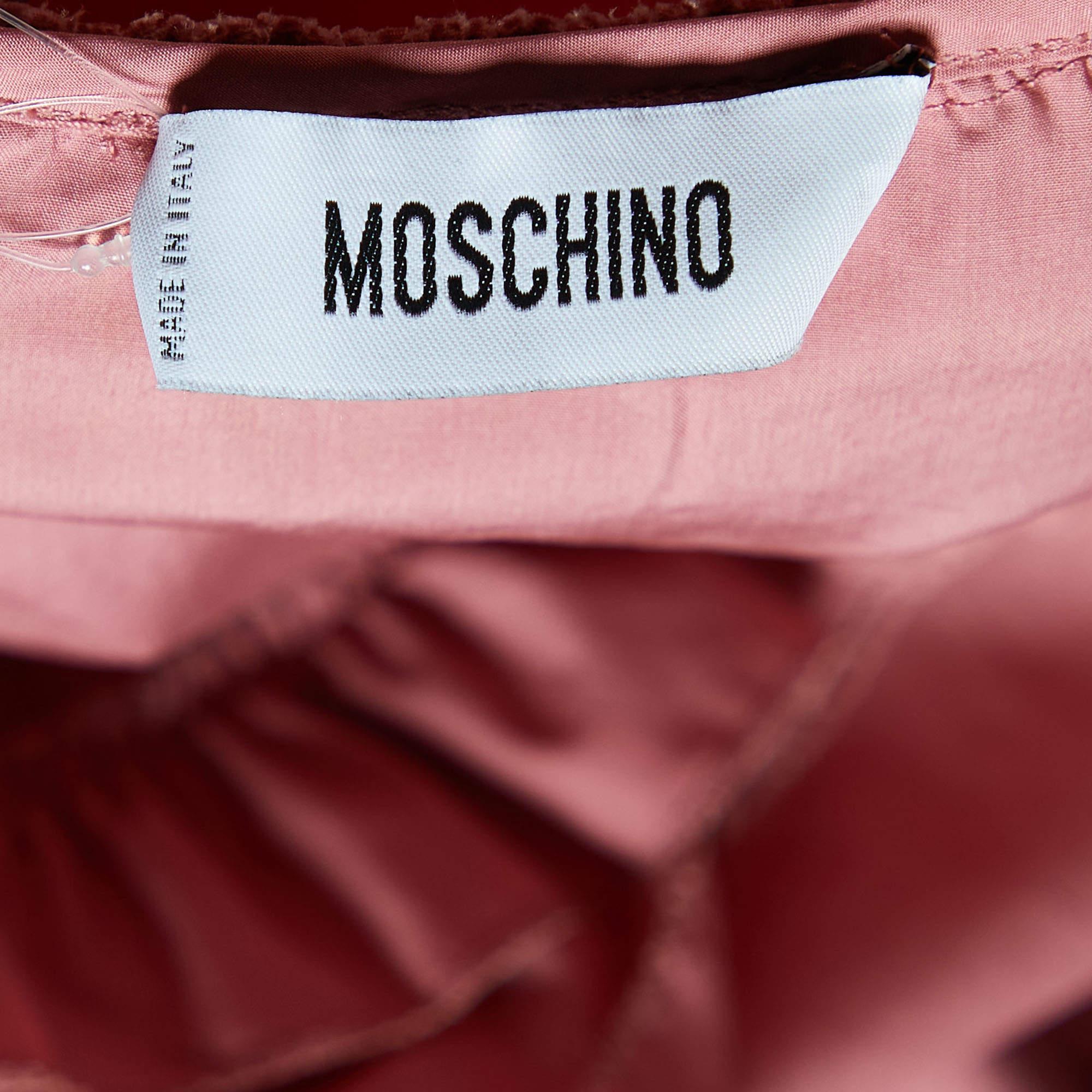 Women's Moschino Pink Cotton Ruffle Detail Top L For Sale
