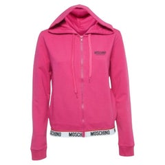 Moschino - Giacca con cappuccio in cotone con stampa logo rosa - S