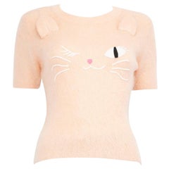 Moschino pull brodé de chat en laine rose, taille S