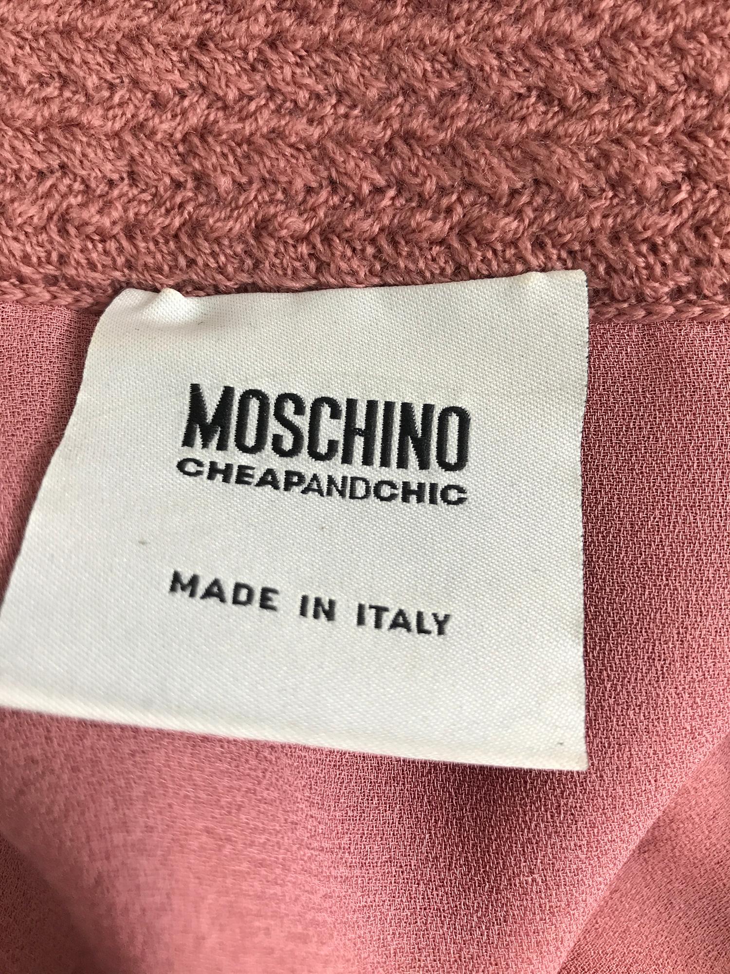 Moschino Pink Wool Knit Coat with Rosette Lace Trims 9