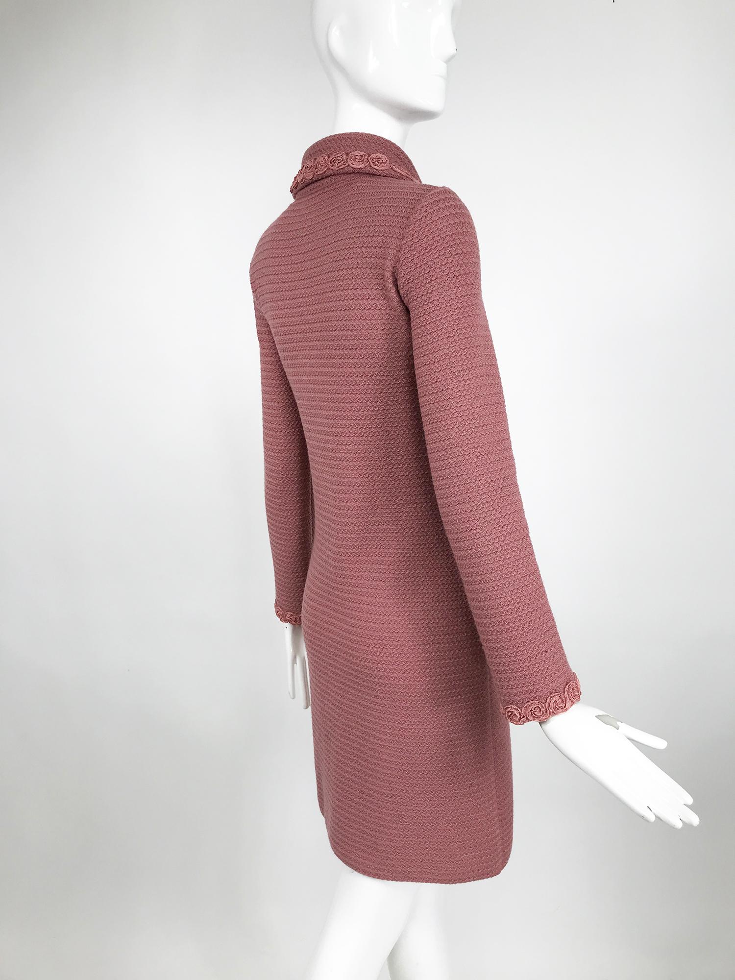 Women's Moschino Pink Wool Knit Coat with Rosette Lace Trims