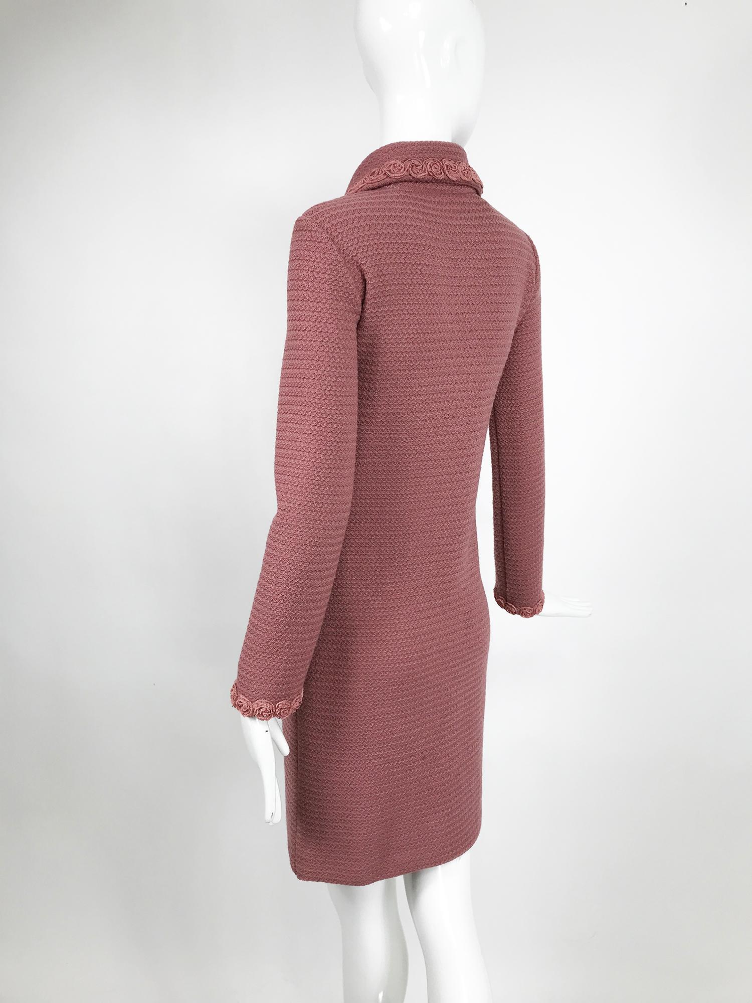 Moschino Pink Wool Knit Coat with Rosette Lace Trims 2