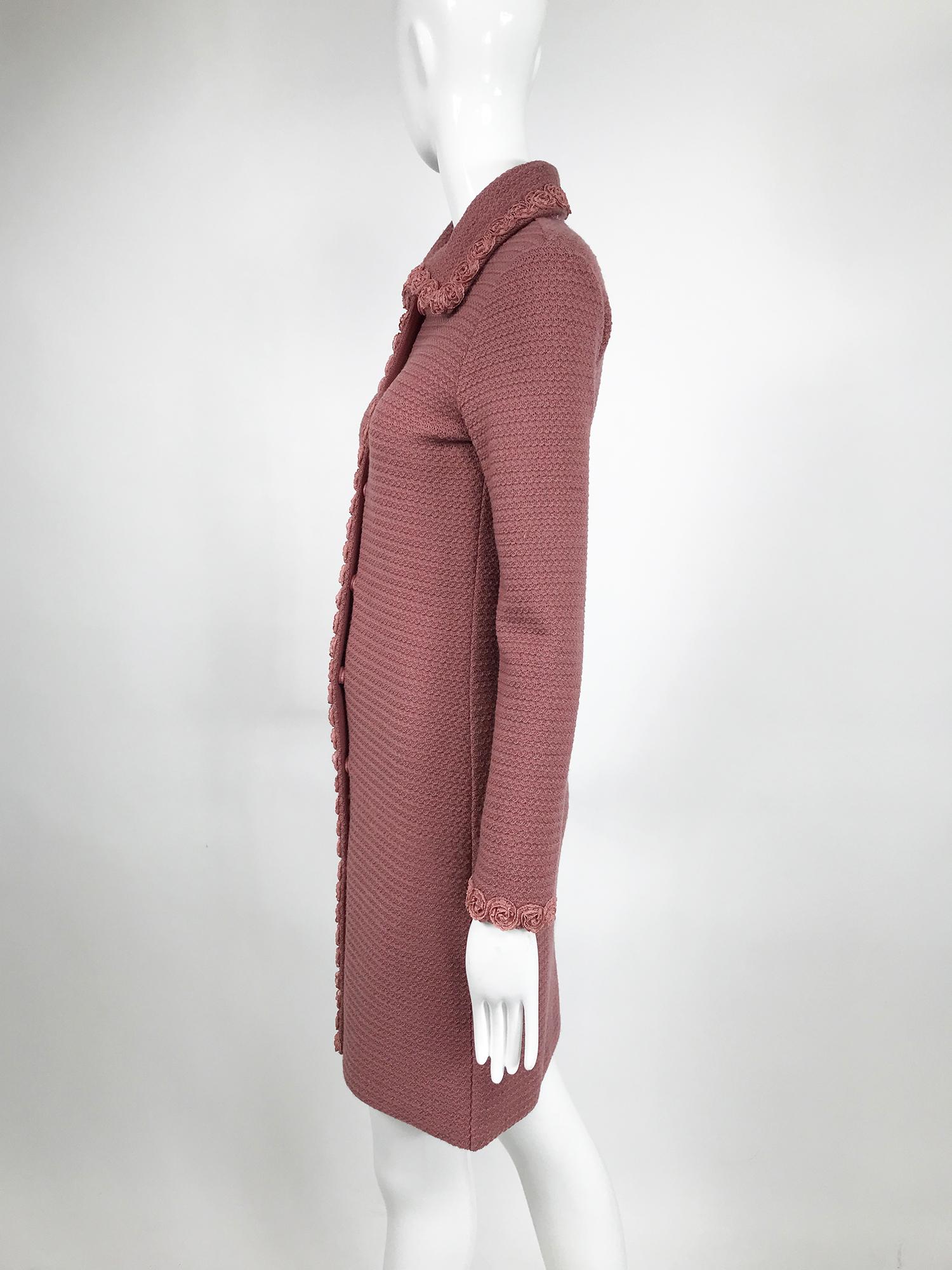 Moschino Pink Wool Knit Coat with Rosette Lace Trims 3