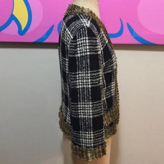 Moschino Plaid Wool Jacket Safety Pin Blazer Jacket
